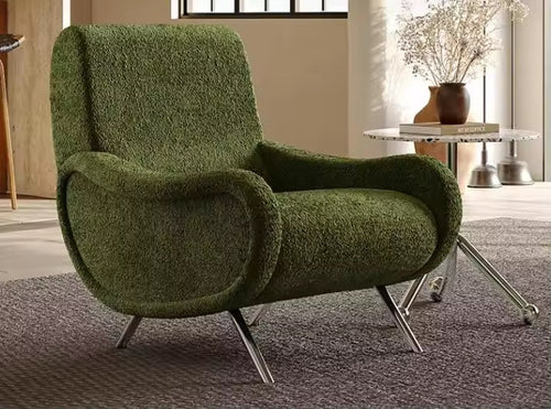 Side angle of green armchair
