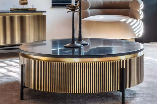 Delmore Fluted coffee table with gold accents