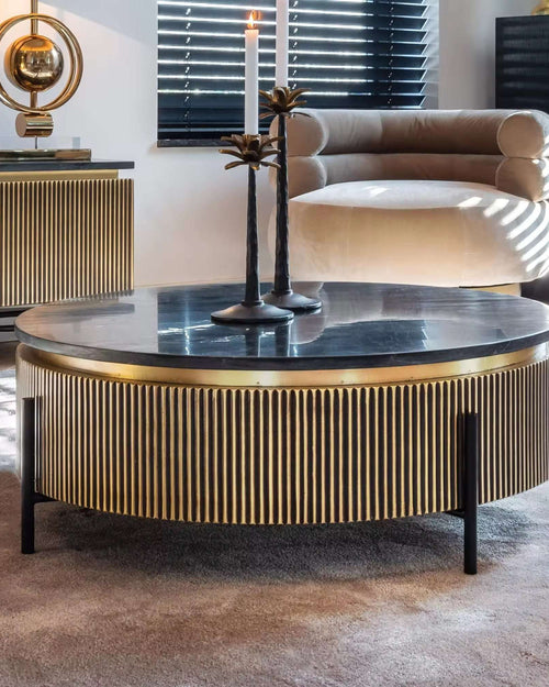 Delmore Fluted coffee table with gold accents