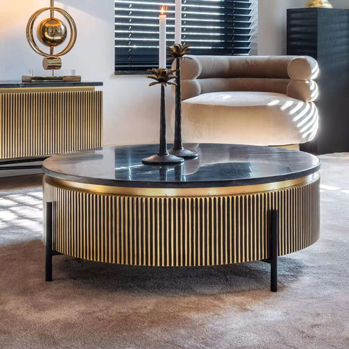 Delmore Fluted coffee table with gold accents