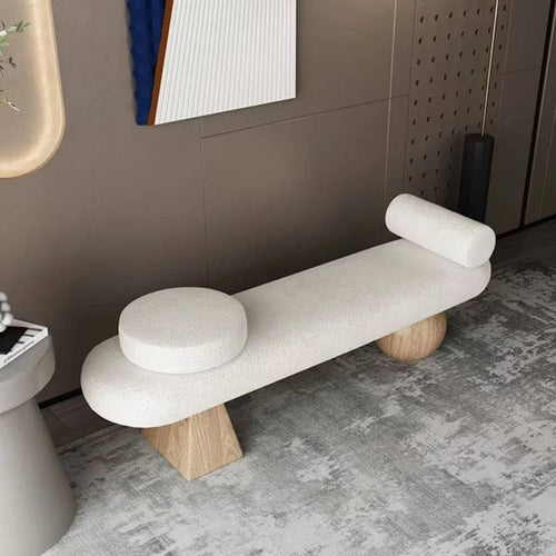 Close-up of Japandi boucle bench
