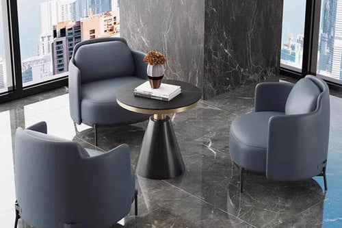 Set of navy blue Dennis chairs with metal frames