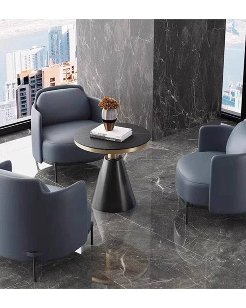 Set of navy blue Dennis chairs with metal frames