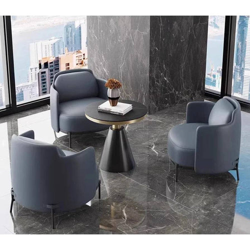 Set of navy blue Dennis chairs with metal frames