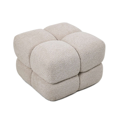 Cream cube boucle pouf segmented