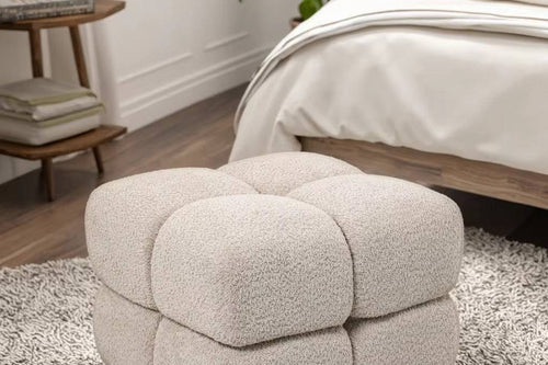 Cream boucle cube pouf segmented