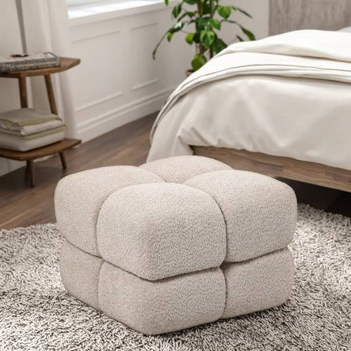 Cream boucle cube pouf segmented