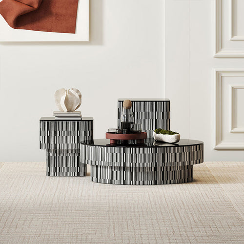 Douglas accent tables, highlighting their sculptural centerpiece