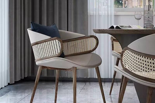 Modern dining chairs with woven backrests