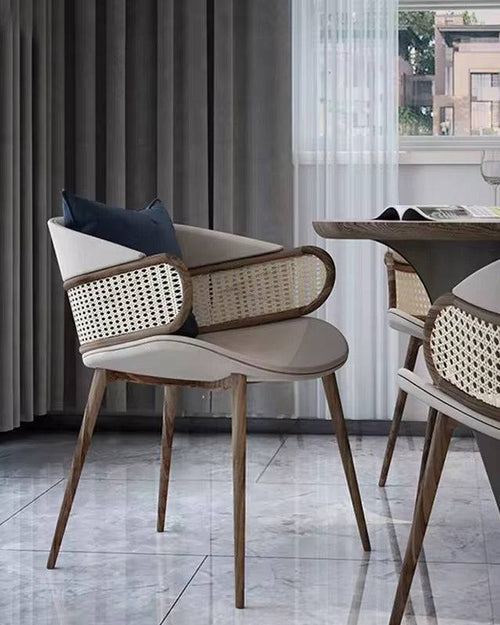 Modern dining chairs with woven backrests