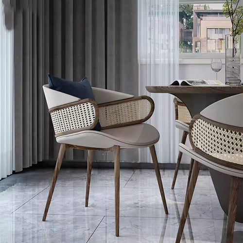 Modern dining chairs with woven backrests
