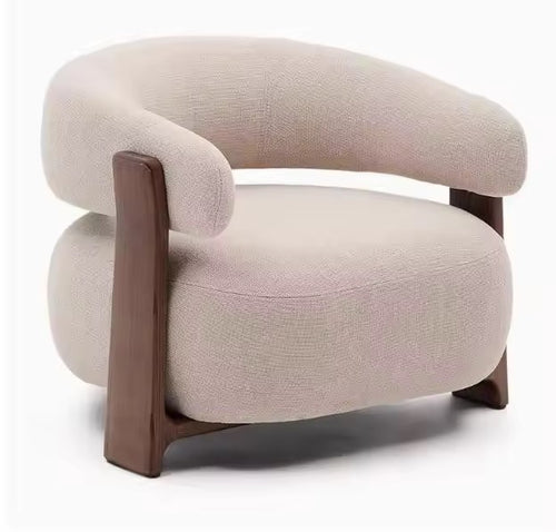 Side angle of modern chair with cushioned seat 
