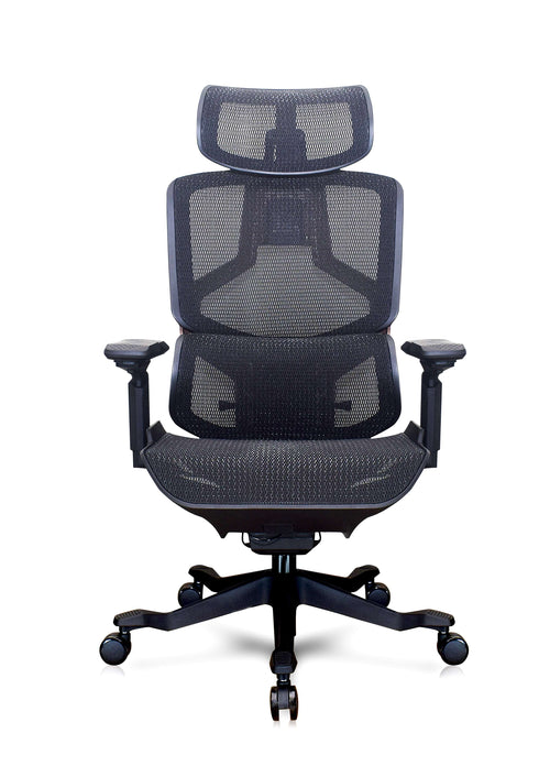 Back side of a black high‑back office chair