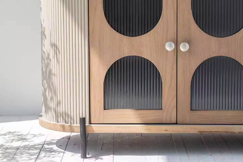 Close-up look of curved cabinet