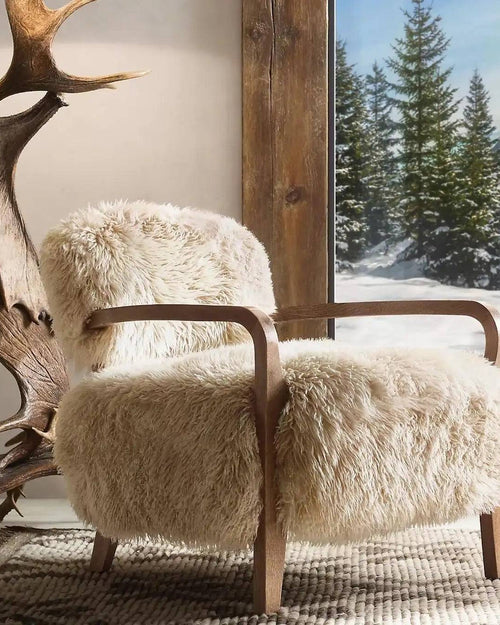 Ferris fur lounge chair with wooden frame
