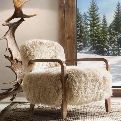 Ferris fur lounge chair with wooden frame