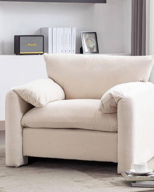 Fluffo chair in a living room, demonstrating its design