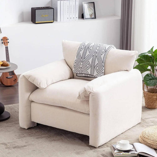 Side view of Fluffo chair, highlighting soft cushioning