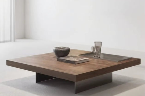 Discover the Galactic Coffee Table — a luxury veneer-top table with a stainless steel frame and gun black finish. Minimal, modern, and fully customisable.