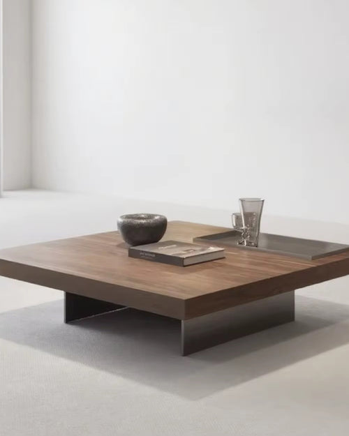 Discover the Galactic Coffee Table — a luxury veneer-top table with a stainless steel frame and gun black finish. Minimal, modern, and fully customisable.