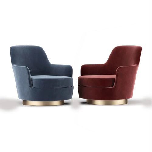 Gemini Chair in blue and maroon velvet with gold base