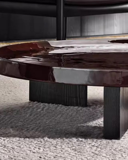 close-up of round coffee table