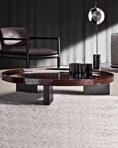 Modern round table in bold finish