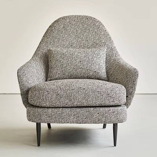 Front view of gray hario chair with matching pillow