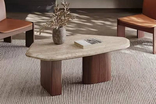 Stone coffee table with vase decor