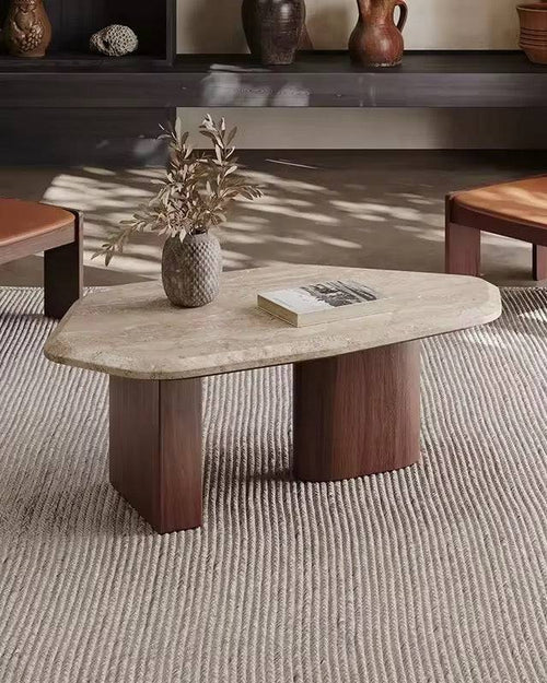 Stone coffee table with vase decor