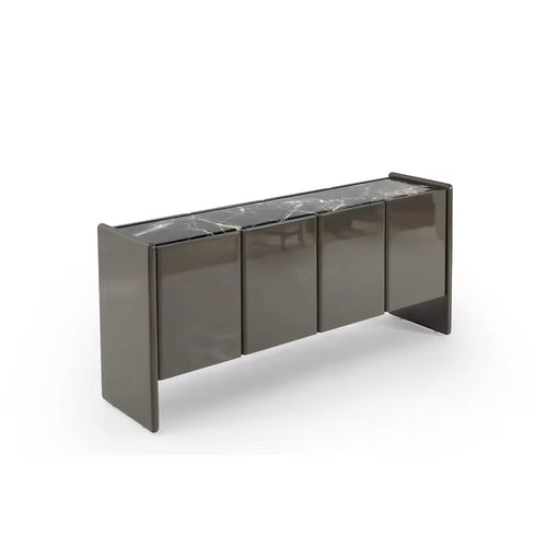 Hermosa Console's clean, linear form is elevated by reflective surfaces that play beautifully with light, while the marble top adds depth, texture, and timeless sophistication. Behind the seamless shuttered façade lies generous concealed storage, making the Hermosa Storage Console as practical as it is visually compelling.