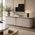 Honcho Storage Console featuring a luxurious marble top, natural veneer accents, matte PU cabinet fronts, soft rounded edges, and spacious concealed storage for contemporary interiors.