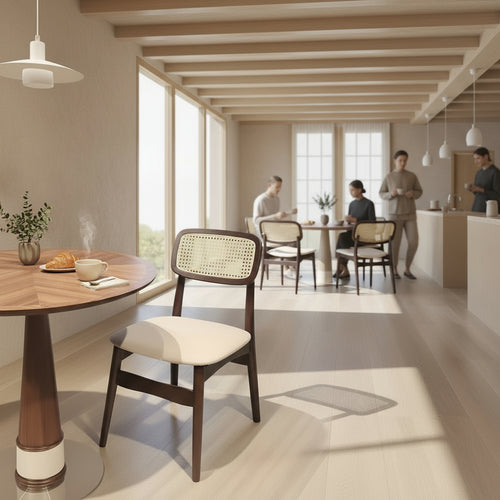 Discover the Gemini Cafe Chair: a chic mid-century modern dining chair with a dark wood frame, a comfortable upholstered seat, and a beautiful woven rattan back. Cafe chair online







