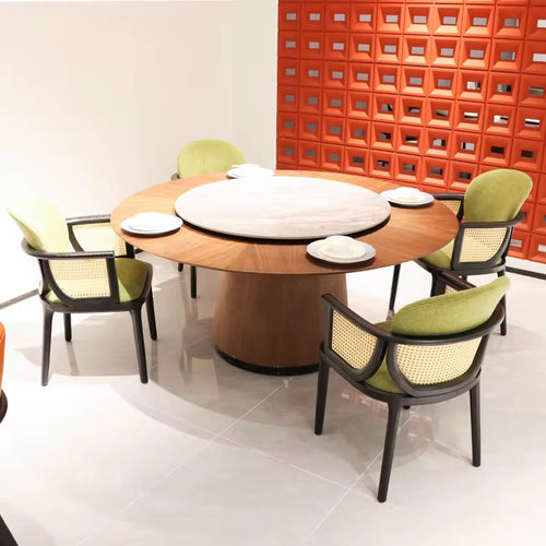 Discover the Sora Cafe Chair: a premium dining armchair featuring a dark wood frame, elegant cane back, and plush upholstered cushions for sophisticated spaces. Cafe Chair Online by Chair Collective