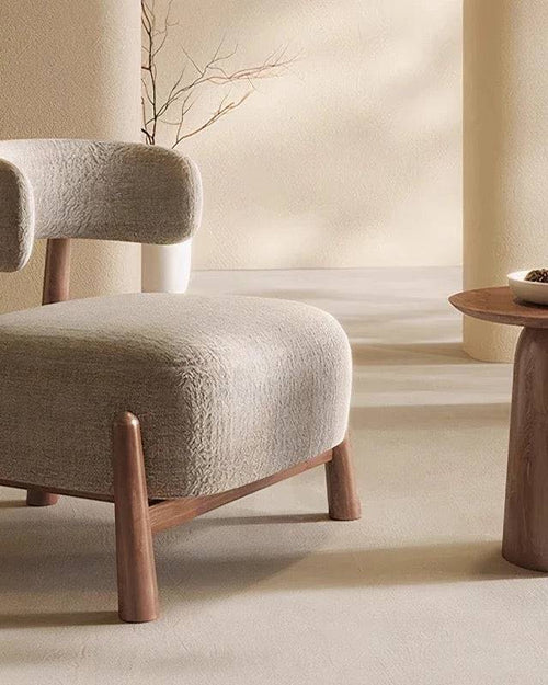 Modern plush chair with wooden base