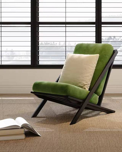 Olive green velvet lounge chair
