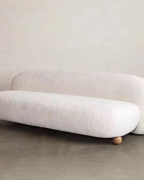White Sofa with Teak Wood Balls