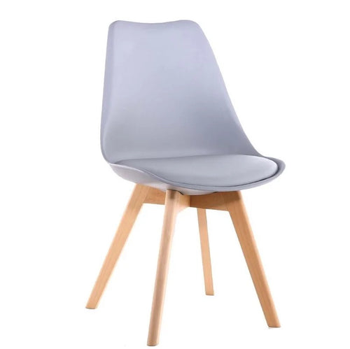 Jolly Chair with a plastic top shell and wooden legs