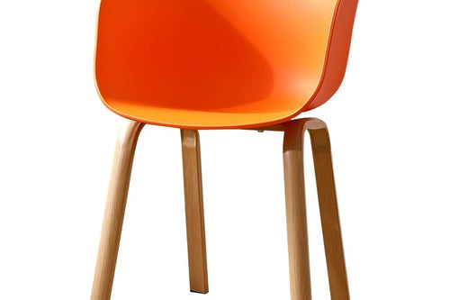 Juju Chair in vibrant orange color with wooden legs