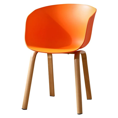 Juju Chair in vibrant orange color with wooden legs