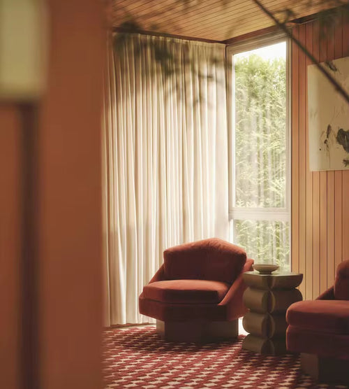 Jumanji Luxury Accent Chair — a modern geometric seat with a teak veneer base and plush comfort, redefining minimal luxury.