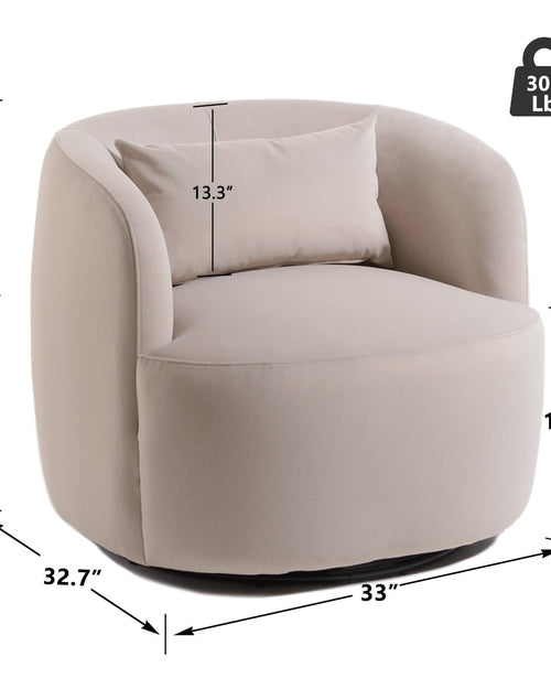 Beige armchair with dimensions and weight label 