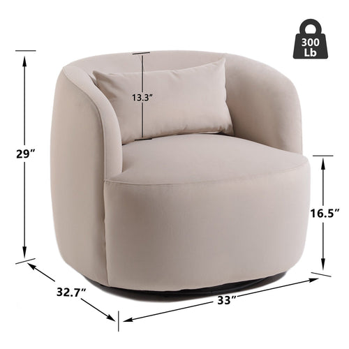 Beige armchair with dimensions and weight label 