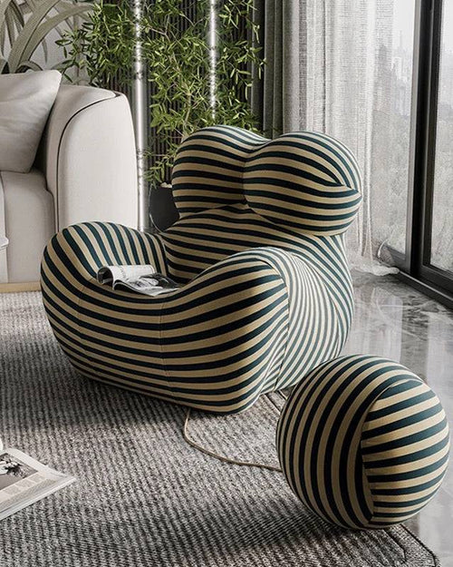 Black and white striped armchair with an abstract and organic form