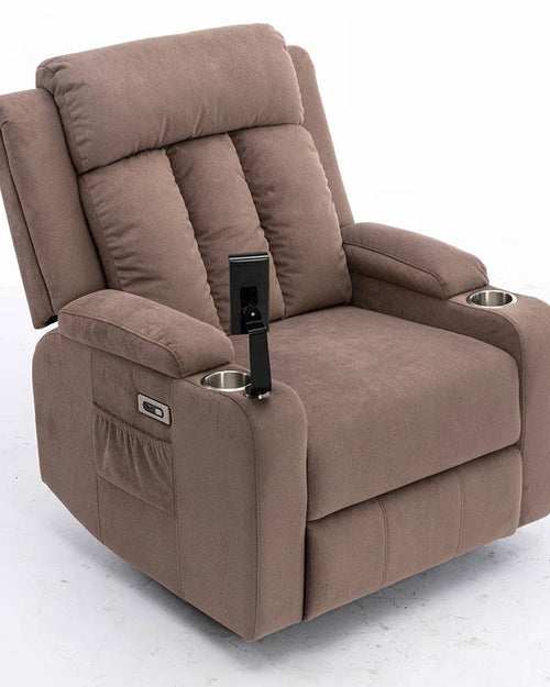 Luxury light brown recliner chair with hidden storage compartment