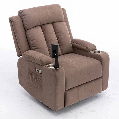 Luxury light brown recliner chair with hidden storage compartment