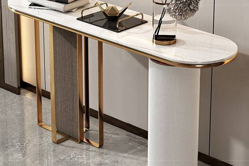 Modern console table with marble top and gold legs