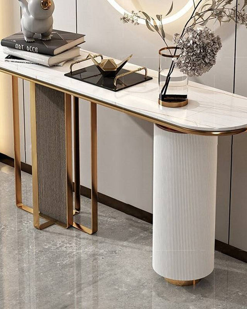 Modern console table with marble top and gold legs