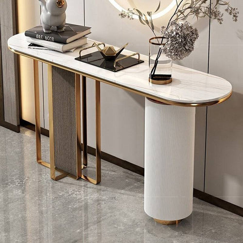 Modern console table with marble top and gold legs
