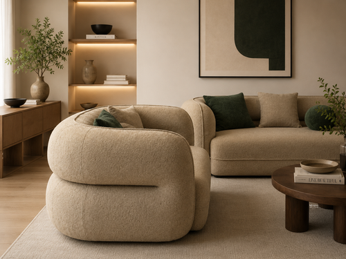 luxury curved sofa set with thick sculptural back and modern design